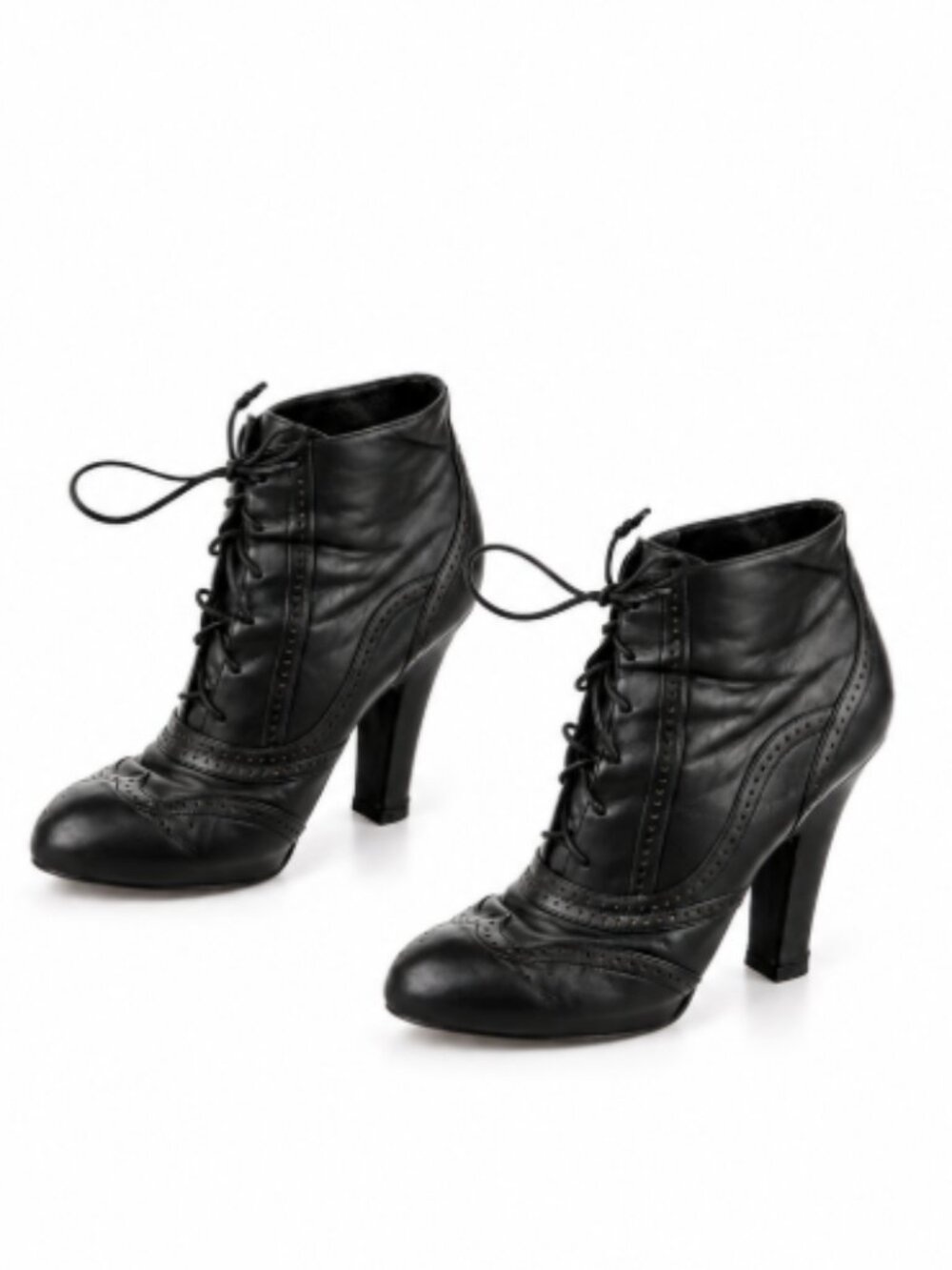 Bottega Veneta Leather Lace Up Ankle Booties 7.5 Black Victorian Wingtip Brogue